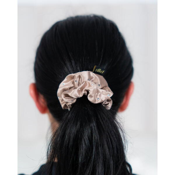 Silkd Elastic de par matase cu swarovski roz pudra M