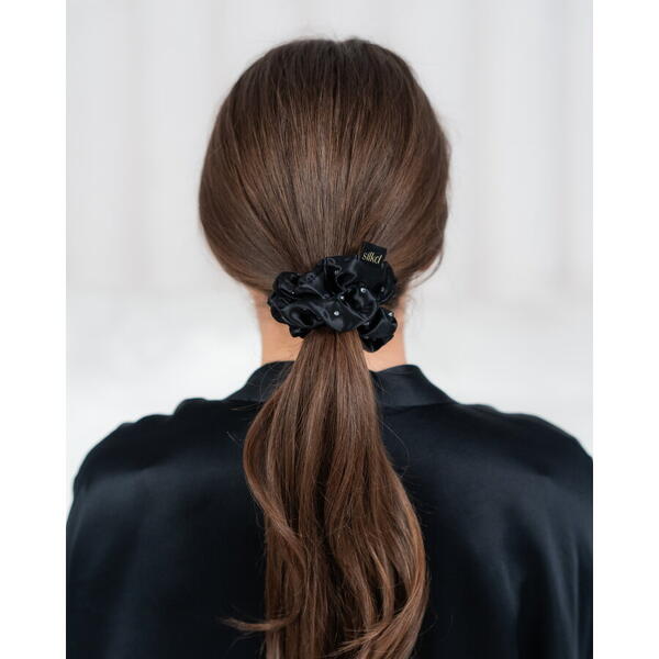 Silkd Elastic de par matase cu swarovski negru M