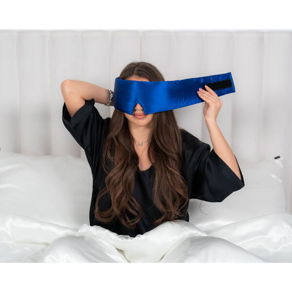 Silkd Masca de dormit blackout 3D matase albastru royal